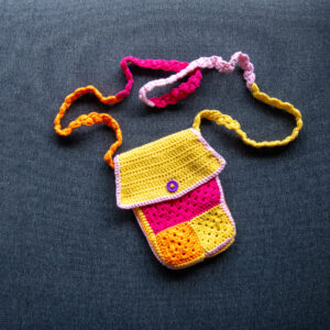 Crossbodytas - gehaakt - roze/geel/oranje